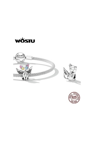 Novahub Siyah 925 Ayar Gümüş Melek Kedi Charms Kolye Kadınlar İçin Orijinal Takı Siyah