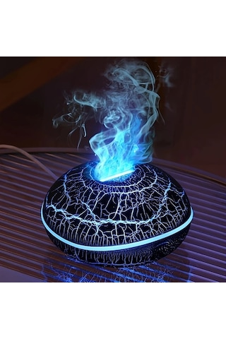 Techbloom Renkli Taklit Alev Aromaterapi Difüzörü Ahşap Desenli Ev Nemlendirici Çatlak Alev Tasarımı Ahşap