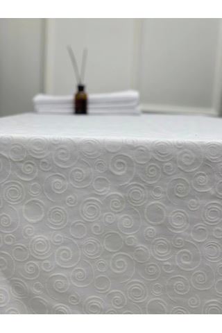 Nivemeshome 140x200 Beyaz Daire Sembol Leke Tutmaz Masa Örtüsü Beyaz