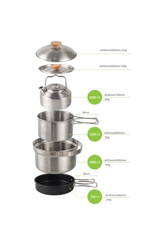 Leezsing 1l Taşınabilir Kamp Çaydanlığı - 304 Paslanmaz Çelik - Piknik, Yürüyüş, Manzaracılık İçin Su/ Yemek Kaynatma Gümüş