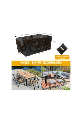 Haegs Bahçe Mobilyası Örtüsü, 200-160-74cm, Su Geçirmez, Dış Mekan Masa Ve Sandalye Örtü Branda Siyah