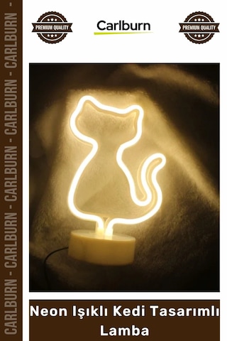 Özel Üretim Dekoratif Gece Masaüstü Standlı Usb Pilli Estetik Led Neon Işıklı Kedi Tasarımlı Lamba Çok Renkli
