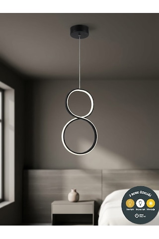 Lzy Avize Store Sonsuzluk Tasarımlı 3 Renk Led Sarkıt Avize Modern Siyah Dekoratif Aydınlatma SİYAH 1.MODEL