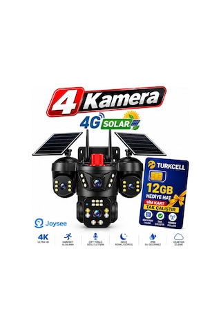 Joysee S4 12mp 4 Kameralı 4g Solar Sim Kartlı Ptz Ip Sesli Akıllı Güvenlik Kamera + 12gb Sım Kart He