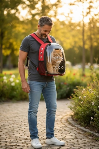 Zekton Kırmızı Şeffaf Astronot Kedi Köpek Taşıma Sırt Çantası