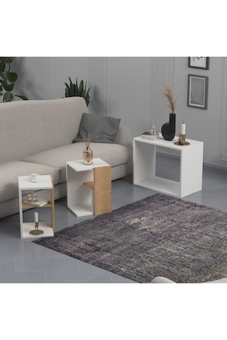 Lagomood Bizayni Zigon Sehpa Meşe Beyaz