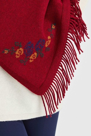 Desen Triko Kadın Triko Kenarı Çiçekli Yün Şal 23224 V.kırmızı Kırmızı