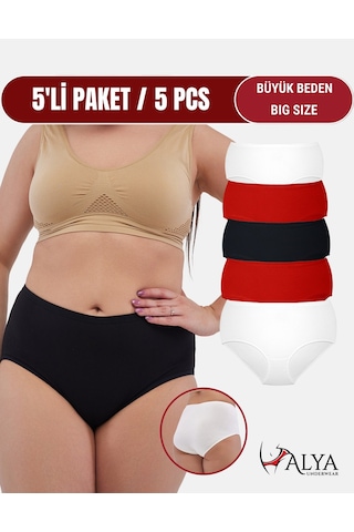 Alya Underwear Kadın Büyük Beden Külot Battal Full Brief, Yüksek Bel 5xl, 6xl, 7xl 5 Farklı Renk 1 Pakette Çok Renkli P41