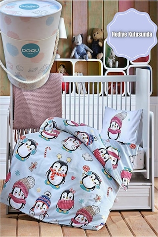 Pamuk Bebek Nevresim Takımı Cute Penguin - 100x150 CM Mavi