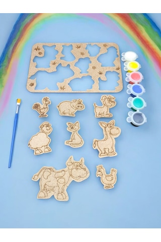 Ahşap Hayvanlar Puzzle Boyama Seti, Boyarken Öğrensinler