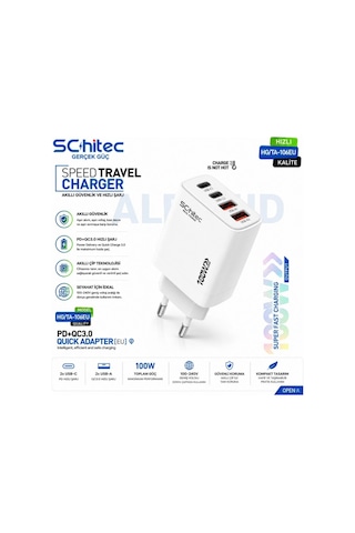 Schitec 100w 4 Çıkışlu Hızlı Şarj Başlığı Ve Usb-a To Lightning 30w Hızlı Data Ve Şarj Kablosu