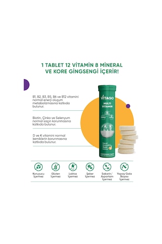 Vitago Multivitamin Multimineral Içeren 20 Efervesan Tablet