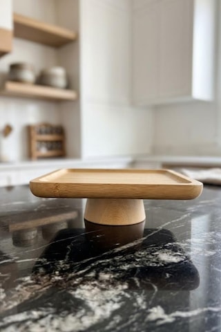 Atbyhome Doğal Ahşap Kare Ayaklı Sunumluk İkramlık Stand 17x17 Cm