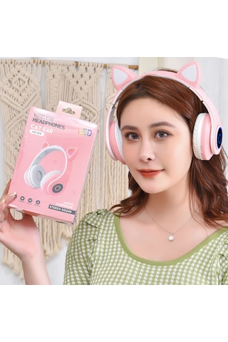 Moveevo Mor Işıklı Kedi Kulaklı Bluetooth 5.0 Kulaklık - Mikrofonlu, Aux/tf Kart Desteği, Kablosuz Müzik Ve Konuşma