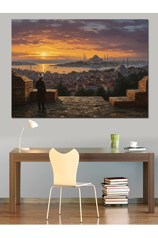 Gün Batımında İstanbul Silueti Dekoratif Kanvas - Mdf Ahşap Tablo