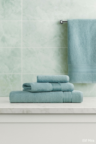 3 Parça Banyo Havlu Seti Pamuklu Günlük Kullanım Basic Mint