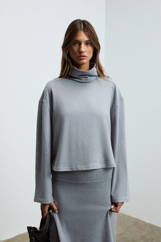 ETHIQUET P ORUNS Kadın Yumuşak Ve Esnek Kumaşlı Balıkçı Yaka Gri Sweatshirt