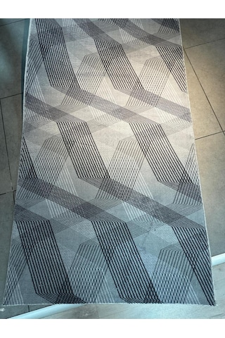 Carpet Çizgili Jel Kesme Halı Yolluk Gri