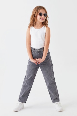 Joy Kids Kız Çocuk Mom Kalıp Aplet Tokalı Kot Pantolon 9-16yaş Gri Açık Gri