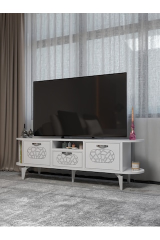 Tv Sehpası Mira Gümüş 5033 Beyaz 160 Cm 35 Cm 50 Cm Metalik