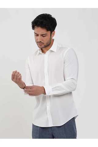 Dufy Beyaz Erkek Slim Fit Düz Klasik Yaka Uzun Kol Gömlek - 103119-beyaz Beyaz