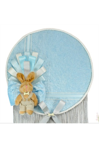 Kasnaklı Kadife 30cm Kapı Süsü - Mavi Çok Renkli