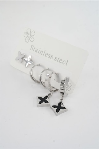 Kadın 316 L Paslanmaz Çelik Kararmaz 6'lı Küpe Seti-5395 Gümüş