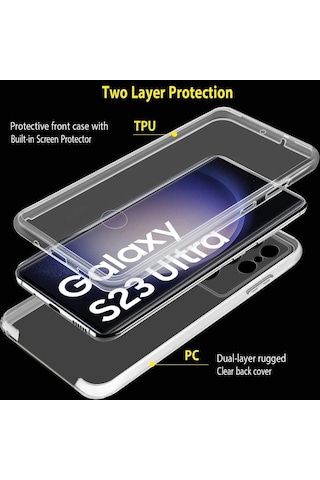 Teknomoda Samsung Galaxy Uyumlu S23 Ultra Kılıf 360 Şeffaf Ön Arka Korumalı Şeffaf Silikon