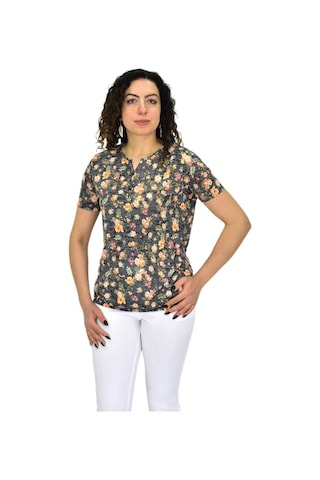 Kadın Kısa Kol Baskılı Bluz Bgl-st04698 Füme