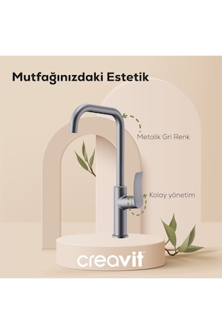 Creavit Lua Şelale Mutfak Armatürü Metalik Gri Bt.lu8500gr