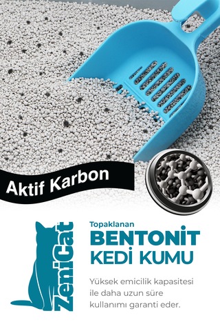 Zenicat Aktif Karbonlu Kedi Kumu İnce Taneli Doğal Bentonit 10 L
