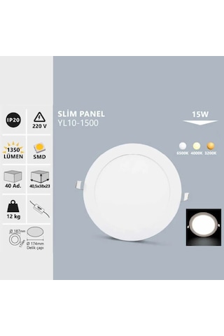 15w Sıva Altı Yuvarlak Slim Led Panel, Günışığı Yl10-1501 Beyaz