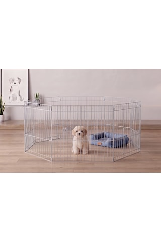 6 Panel 65x65cm Katlanabilir Krom Renk Evcil Küçük Hayvan Kedi Köpek Evi Kafesi Oyun Parkı