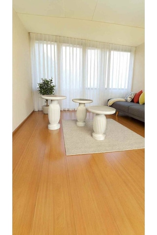 Ahşap Mantar Sehpa 3 Lü Set Krem Renk Modern Yan Sehpa Takımı - Zigon Sehpa Takımı Krem
