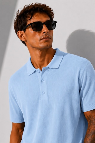 Ribana Erkek Kısa Kollu Fitilli Yarım Düğme Kapama Polo Yaka T-shirt 26001 Bebe Mavisi