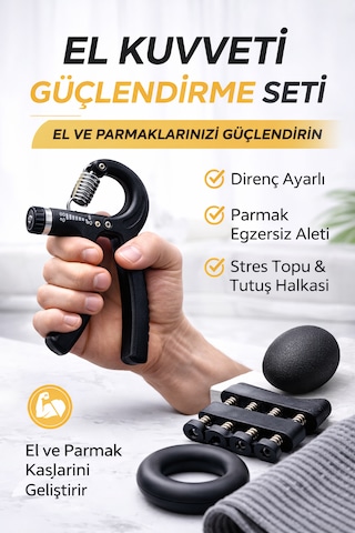Teknoeser 5 Li El Kuvveti Güçlendirme Seti Ayarlanabilir Hand Parmak Egzersiz Aleti Stres Topu Tutma Halkası Siyah