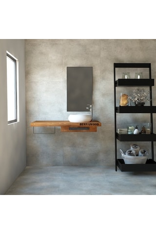 Deryawood  Genüs Ahşap Banyo Rafı 40*80*76 Açık Ceviz Çok Renkli