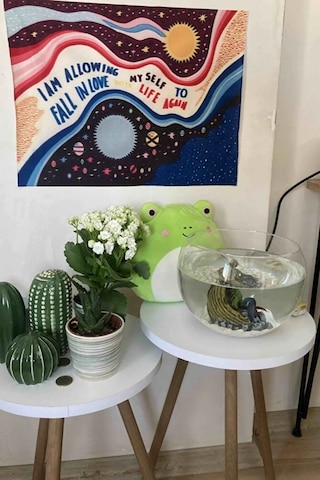 2'li Zigon Sehpa Seti Saksılık Ve Çiçeklik Standı, Dekoratif Yan Sehpa Ahşap Ayaklı 33 Cm Çap - Beyaz Beyaz