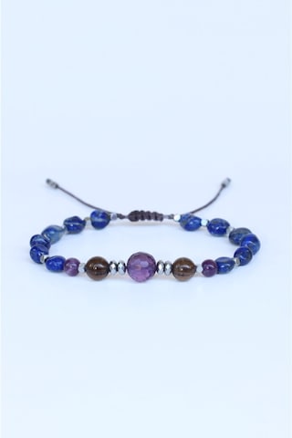 Ametist, Dumanlı Kuvars, Lapis Lazuli Ve Hematit Doğal Taşlı Kadın Bileklik Mor, Lila, Kahverengi, Gümüş, Mavi, Lacivert