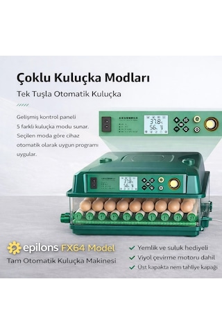 Bay Fx64 Model Tam Otomatik Kuluçka Makinesi Yeni Nesil Havalandırmalı Sulu Sistem Najmaddin