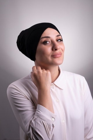 Halven Siyah Pratik Hazır Geçmeli Iç Bone Viskon Kumaş Çapraz Tek Bantlı Siyah