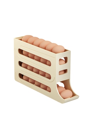 Mufunye Otomatik Yuvarlanan Yumurta Depolama Kutusu, 30 Yumurta Kapasitesi, 7% Eğimli Tasarım, Soğutucu Taşınabilir, Abs Malzeme, Krem Beyaz Tek Adet Sarı