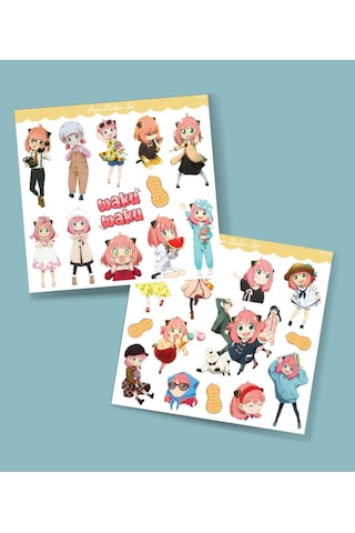 Spyxfamily-2 Li Anya Sticker Set Spy X Family Parlak Sticker Hediye Etiket Çıkartmaları Anime Süsleme Beyaz