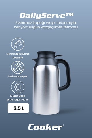 Cooker Dailyserve 2.5 Litre Paslanmaz Çelik Termos Ckr2123 Gümüş