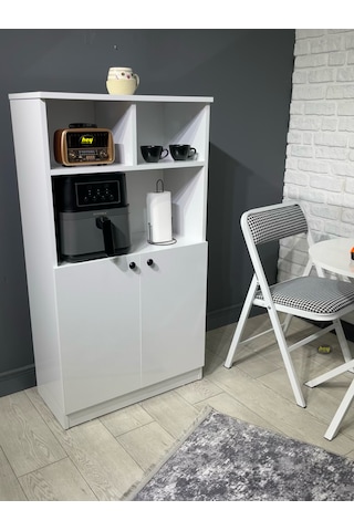 Parla Kahve Köşesi Çok Amaçlı Dolap Kiler Dolabı Mutfak Bangosu Erzak Dolabı Bölmeli Beyaz 72 Cm Beyaz