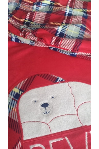 Aydoğan Kadın Pijama Takımı Baskılı Kadife Uzun Kol Kışlık Kırmızı