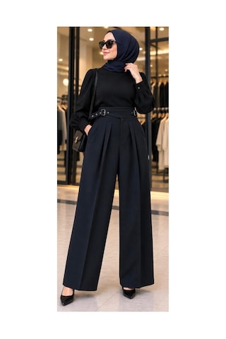 Ghisa Yüksek Kemerli/tokalı Bol Paça Pantolon Siyah - 943372997 Siyah