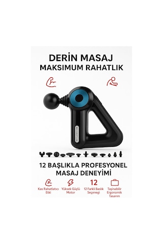 Smayling 12 Başlıklı Profesyonel Masaj Tabancası Yüksek Torklu Motor Ergonomik Tutma Kollu Derin Masaj Aleti Siyah