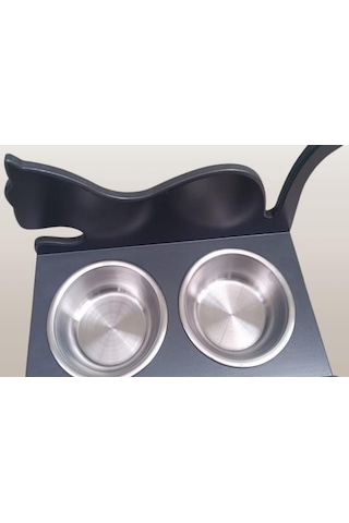 Hobi Erc Model 90375 Küçük Kedi Mama Su Kabı Mdf Antrasit Renk Paslanmaz Tabak