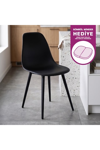 Vilinze Eames Siyah Ahşap Ayak Plastik Siyah Sandalye